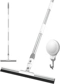 Squeegee Broom for Floor, 13.78" Rubber Squeegee with 51" Aluminum Alloy Pole for Bathroom Tile, Garage Concrete, Deck, Shower Glass, Window Cleaning, Squeegee Broom for Household Floor