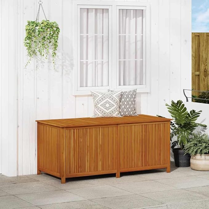vidaXL Outdoor Storage Box, [Load Capacity Gallon] Deck Box with Gas-Lift Lid, Storage Chest with Water-Resistant Zippered Bag Inside, 68.9''x31.5''x29.5'', Solid Acacia Wood