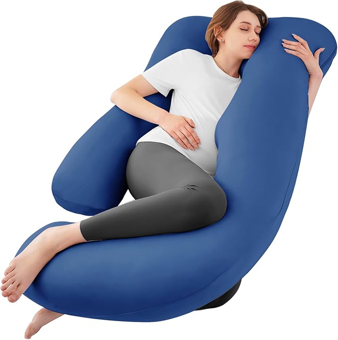 Sasttie Pregnancy Pillows for Sleeping, U Shaped Cooling Full Body Pillow with Removable Cover, Pregnant Women Must Haves, Maternity Essential, Navy