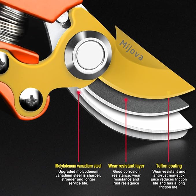 Garden Pruners, Heavy Duty Garden Clippers,Pruning Shears with Adjustable Thumb Lock,Hand Gardening Tools Pruners,Stainless Steel Sharp Gardening Scissors (MJ003)
