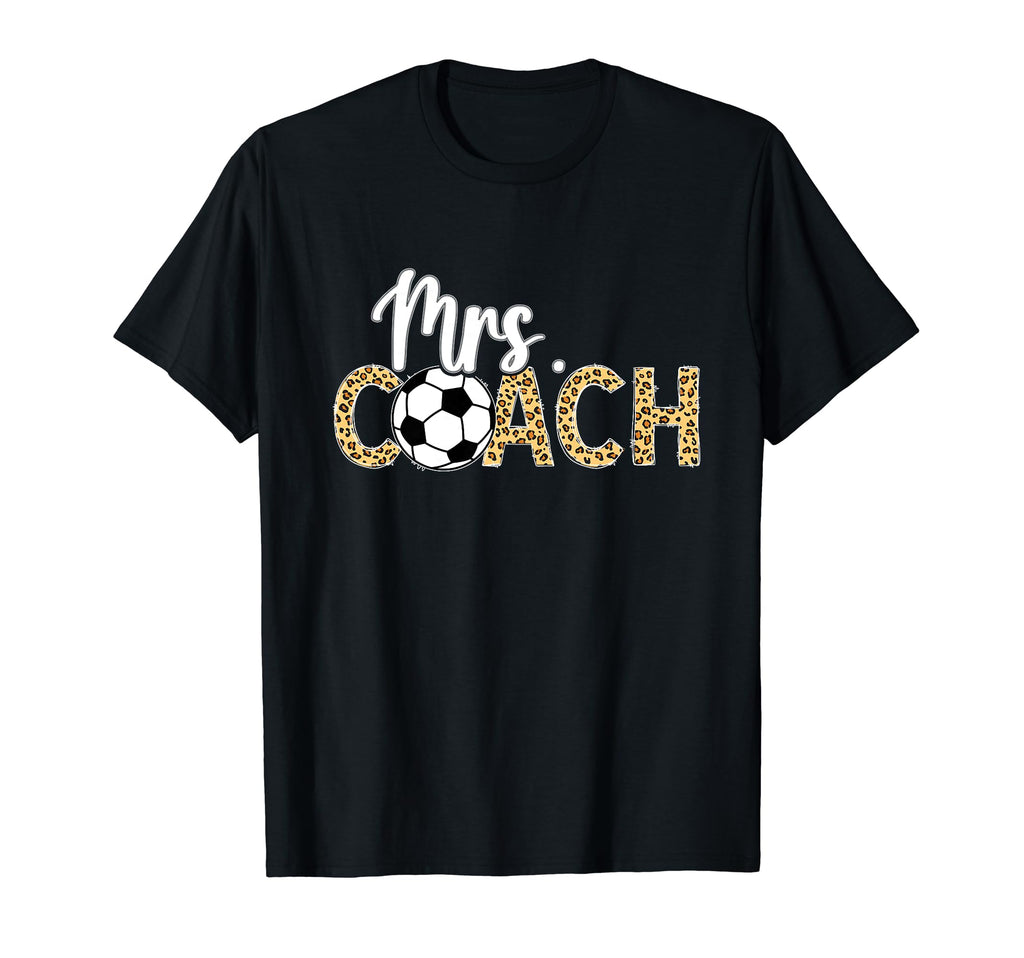 Mrs Coach Leopard Soccer Coachs Wife Soccer T-Shirt - Graphic Print Unisex