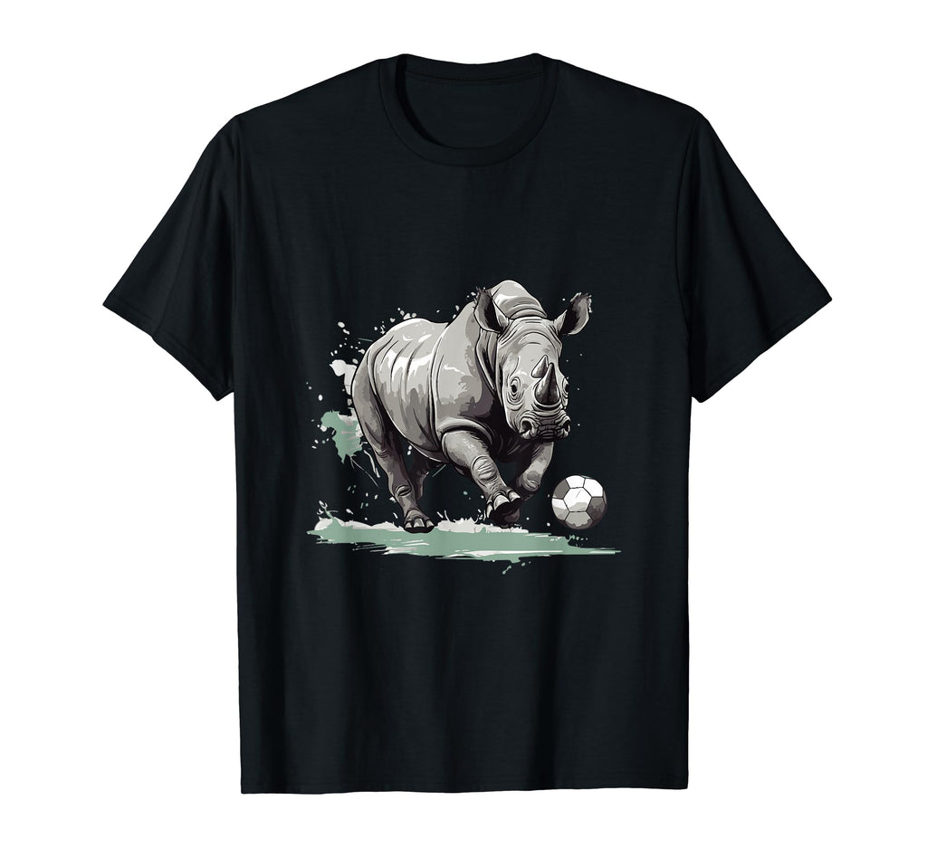 Rhino Playing Soccer Funny Animal T-Shirt - Streetwear Style for Adults