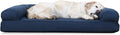 Furhaven Cooling Gel Dog Bed for Large Dogs w/ Removable Bolsters & Washable Cover, For Dogs Up to 95 lbs - Quilted Sofa - Navy (Blue), Jumbo/XL