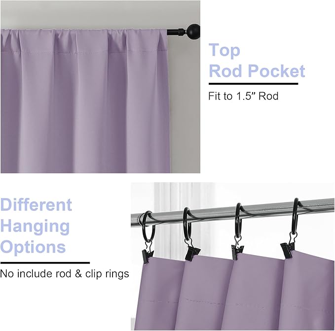 Simplebrand Ava Lilac Blackout Curtains for Bedroom 72 Inch Length 2 Panels Set, Privacy Thermal Insulated Rod Pocket Door Window Curtains for Patio French Door Front Door, W40 x L72 Inch, Lilac