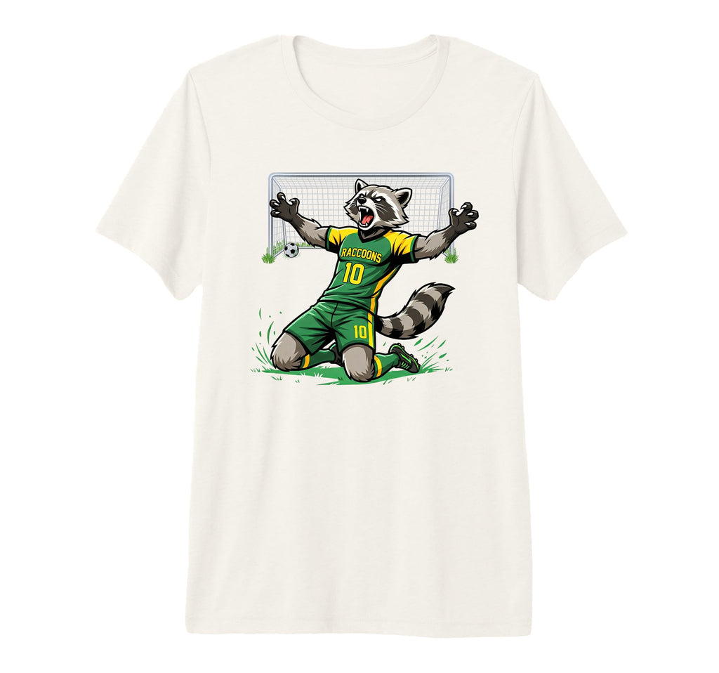 Funny Feral Raccoon Soccer Player Score T-Shirt - Unique Graphic Men Women