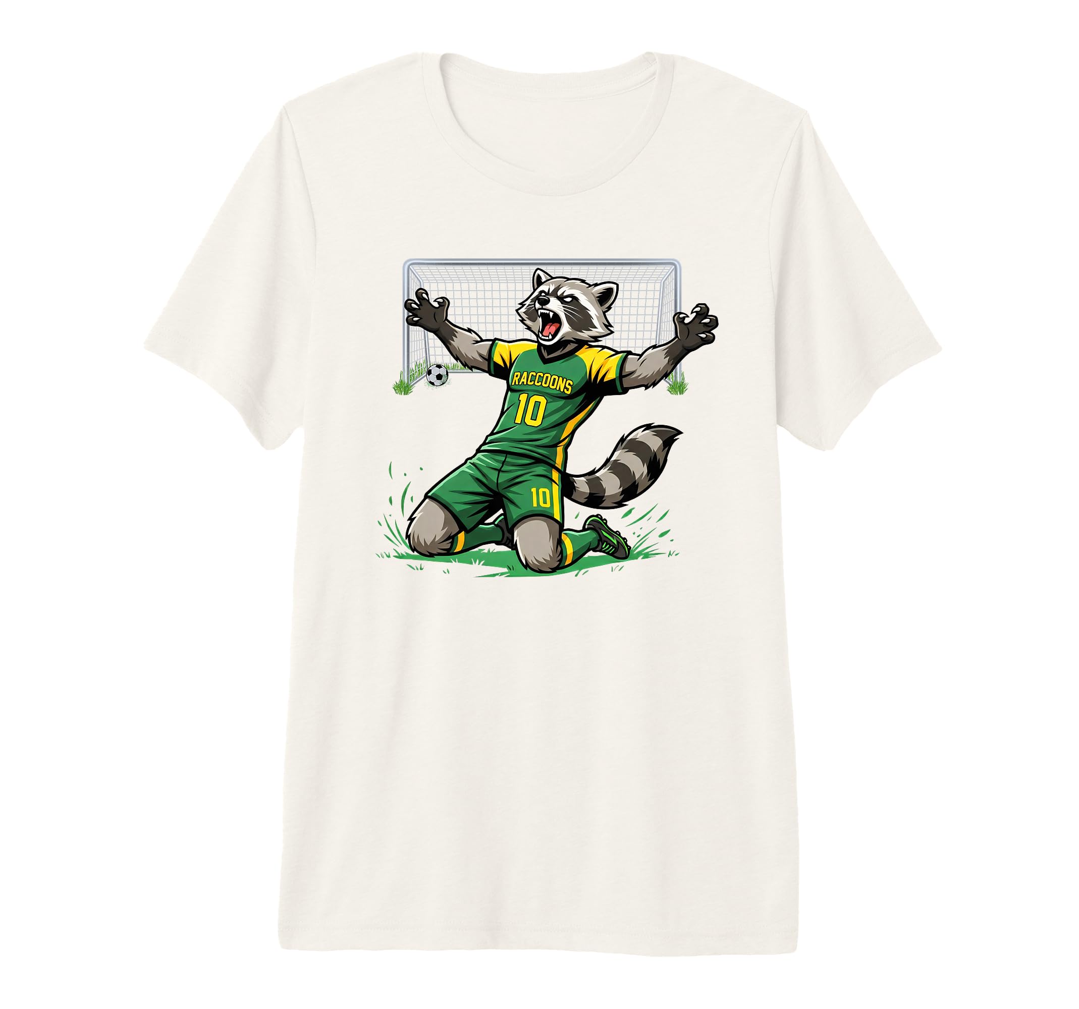 Funny Feral Raccoon Soccer Player Score T-Shirt - Unique Graphic Men Women