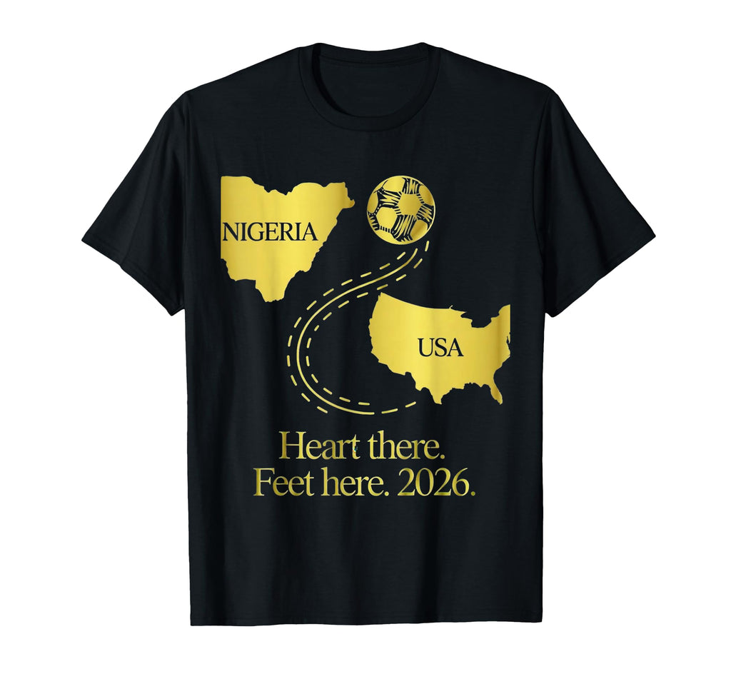 Nigeria Usa Soccer Heart There Feet Here T-Shirt - Graphic Print Men Women