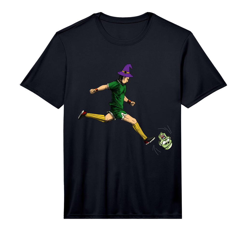 Soccer Player Kicking Skull Lazy T-Shirt - Minimalist Print for Adults