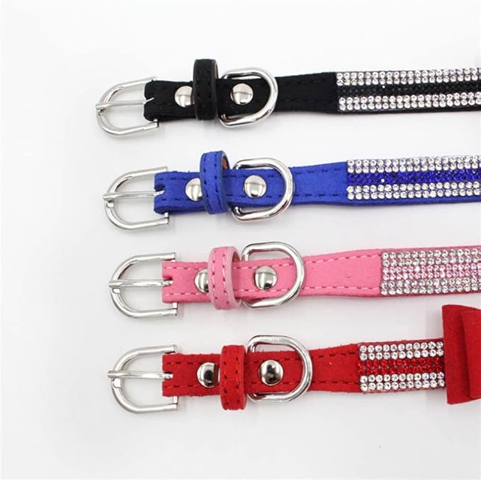 XXS Dog Collar with Rhinestones, Glitter Diamond Fancy Crystal Pretty Jewel Pet Bling Puppy Collars for XXS XS Small Medium Large Breed Female Dogs Girl Cats Kitten, Pink XXSmall