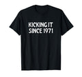 Kicking It Since 1971 Funny Soccer T-Shirt - Minimalist Print Men Women