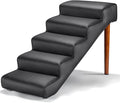 Senneny Black Faux Leather Dog Stairs, for Pets up to 150 lbs, Waterproof, Scratch Resistant Pet Steps/Stairs with High Density Foam and Detachable Wooden Legs, Black, 5 Step