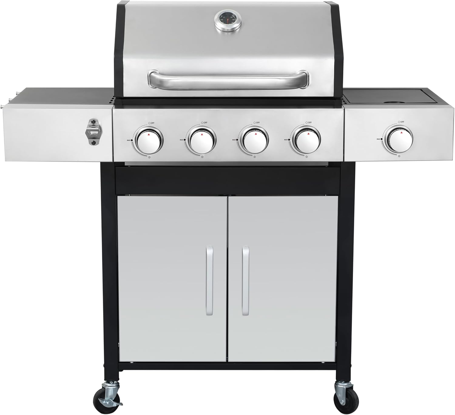 4-Burner Propane Gas BBQ Grill with Side Burner, 46,790 BTU Output, Enameled Cast Iron Grates, Heavy-Duty Stainless Steel Outdoor Grill for Backyard Barbecue