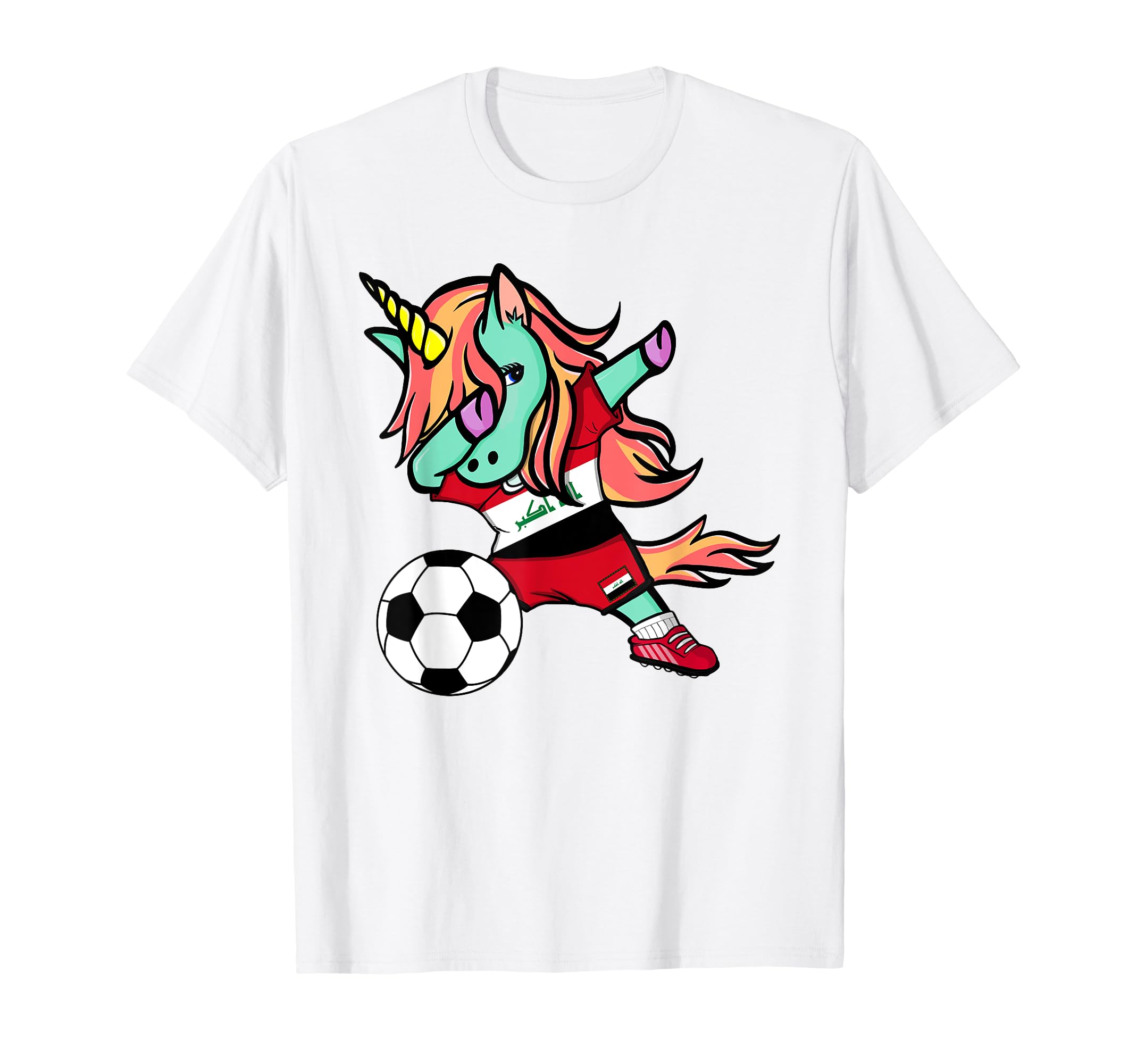 Unicorn Dabbing Iraq Soccer Jersey T-Shirt - Streetwear Style for Adults