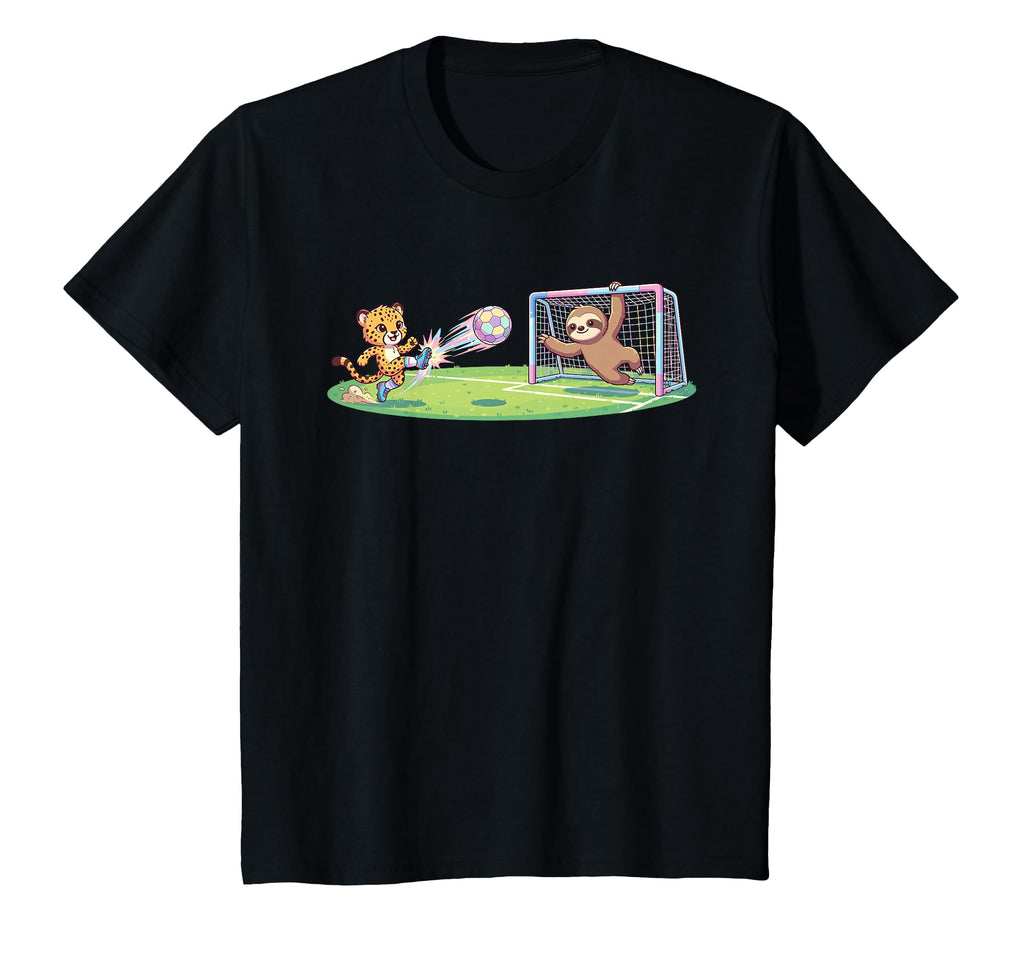 Cheetah Kicks Ball Sloth Goalie T-Shirt - Novelty Apparel for Adults