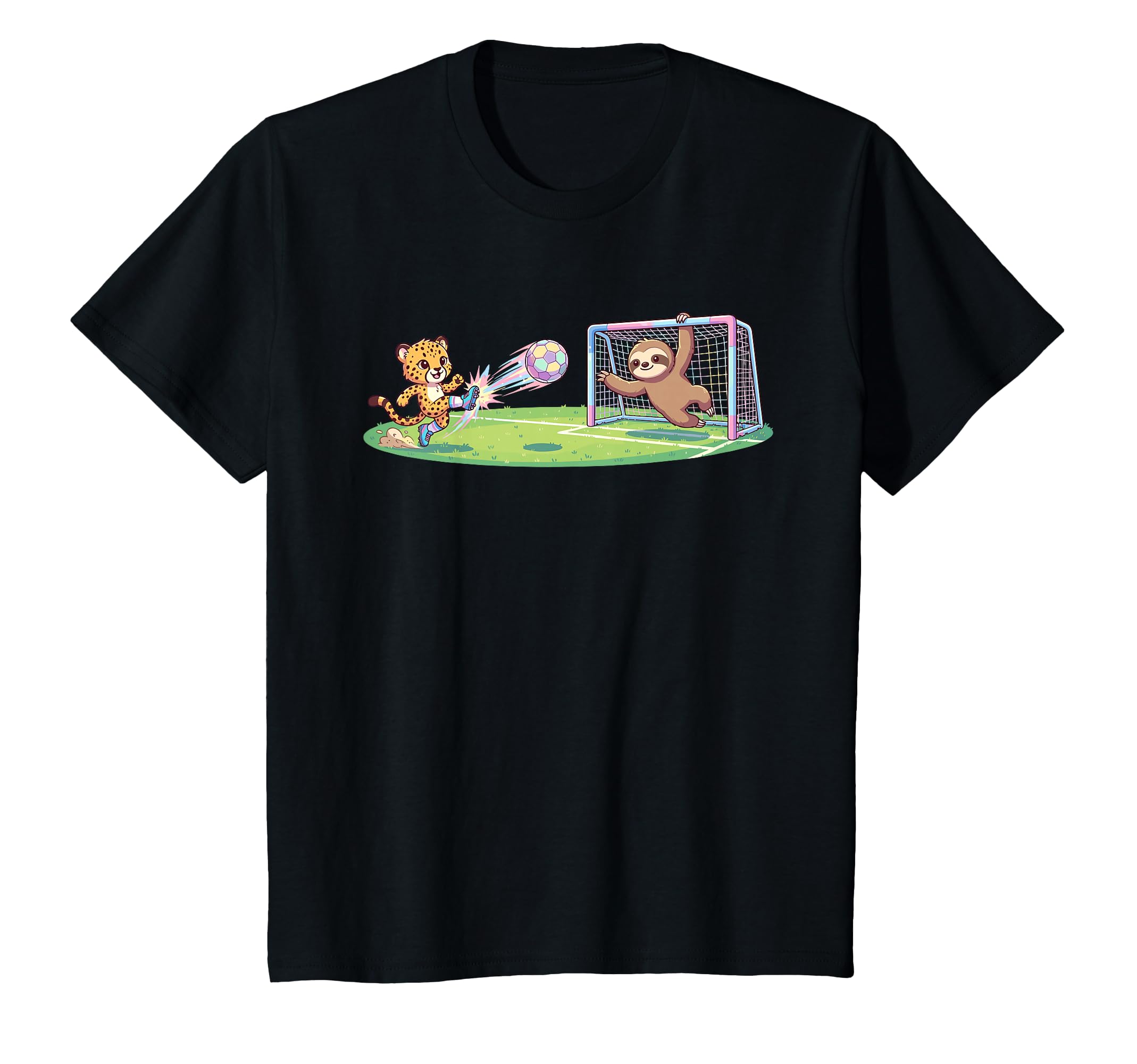 Cheetah Kicks Ball Sloth Goalie T-Shirt - Custom Art Print Men Women