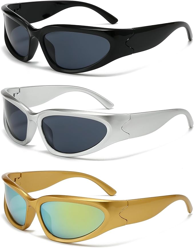 SOAR&EAGLE Y2K 3Pack Polarized sunglasses Wrap Around Men's Women's sunglasses Fashion Sport Shades Sun Glasses