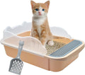 Open Cat Litter Box with High Side,Anti-Splashing Cats Litters Pan,Kitten Toilet with Litter Sifting Scoop,Semi-Enclosed Removable Kittens Litter for Boxes Easy to Clean No Odork(Khaki)