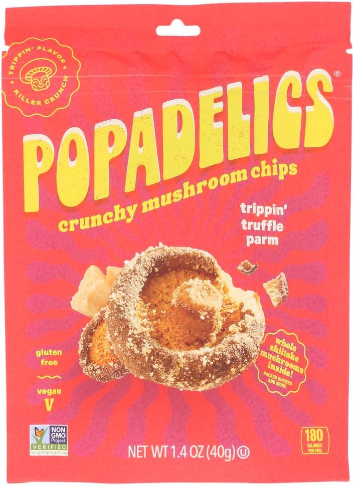 Popadelics - Mushroom Chips Truffle Parmesan, 1.4 oz (Pack of 6) - Gluten-Free Snack