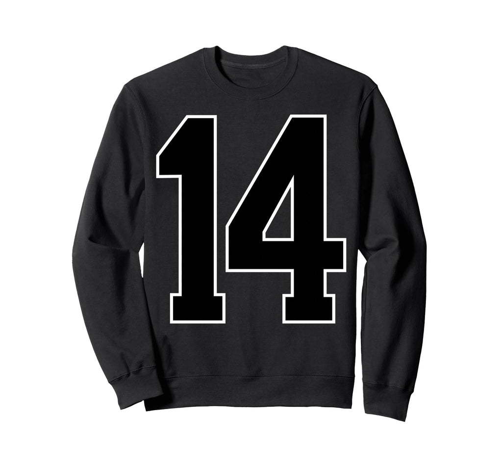 Black Sports Team Number 14 Fan Sweatshirt - Novelty Apparel Men Women