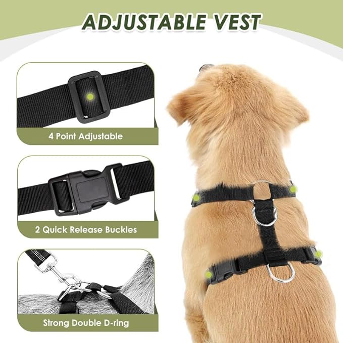 SlowTon Dog Seat Belt Harness for Car, Dog Car Harness Adjustable Mesh Breathable & Dog Seatbelt Safety Tether with Elastic Bungee for Small Medium Large Pets(Grey, Double Clip, L)