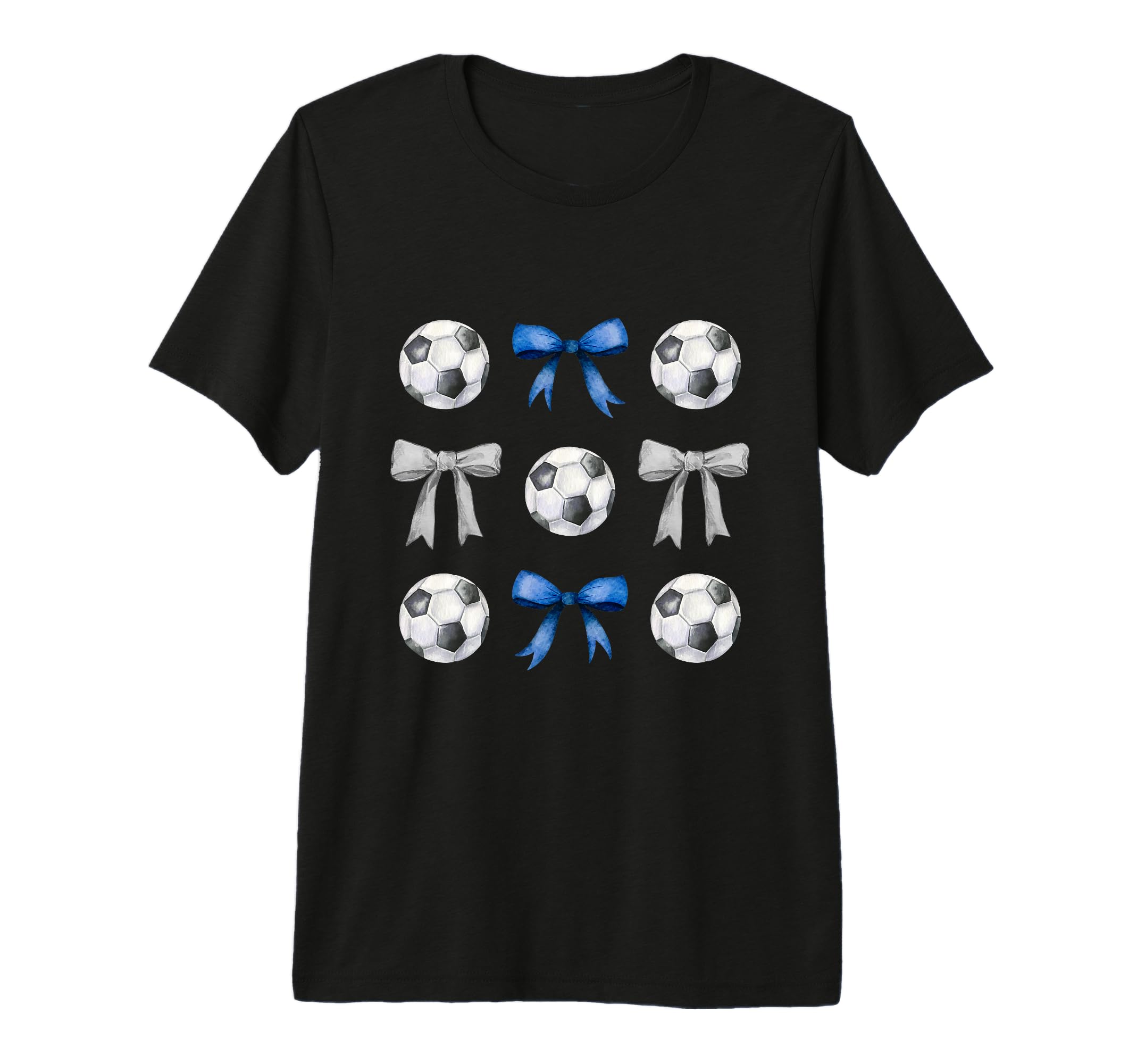 Soccer Balls Bows Soccer Player Blue T-Shirt - Aesthetic Graphic Unisex