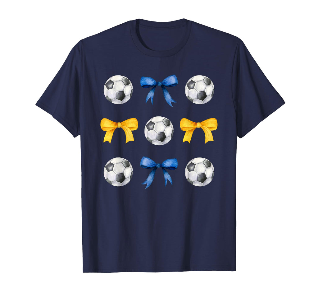 Soccer Balls Bows Soccer Player Blue T-Shirt - Trendy Graphic for Adults
