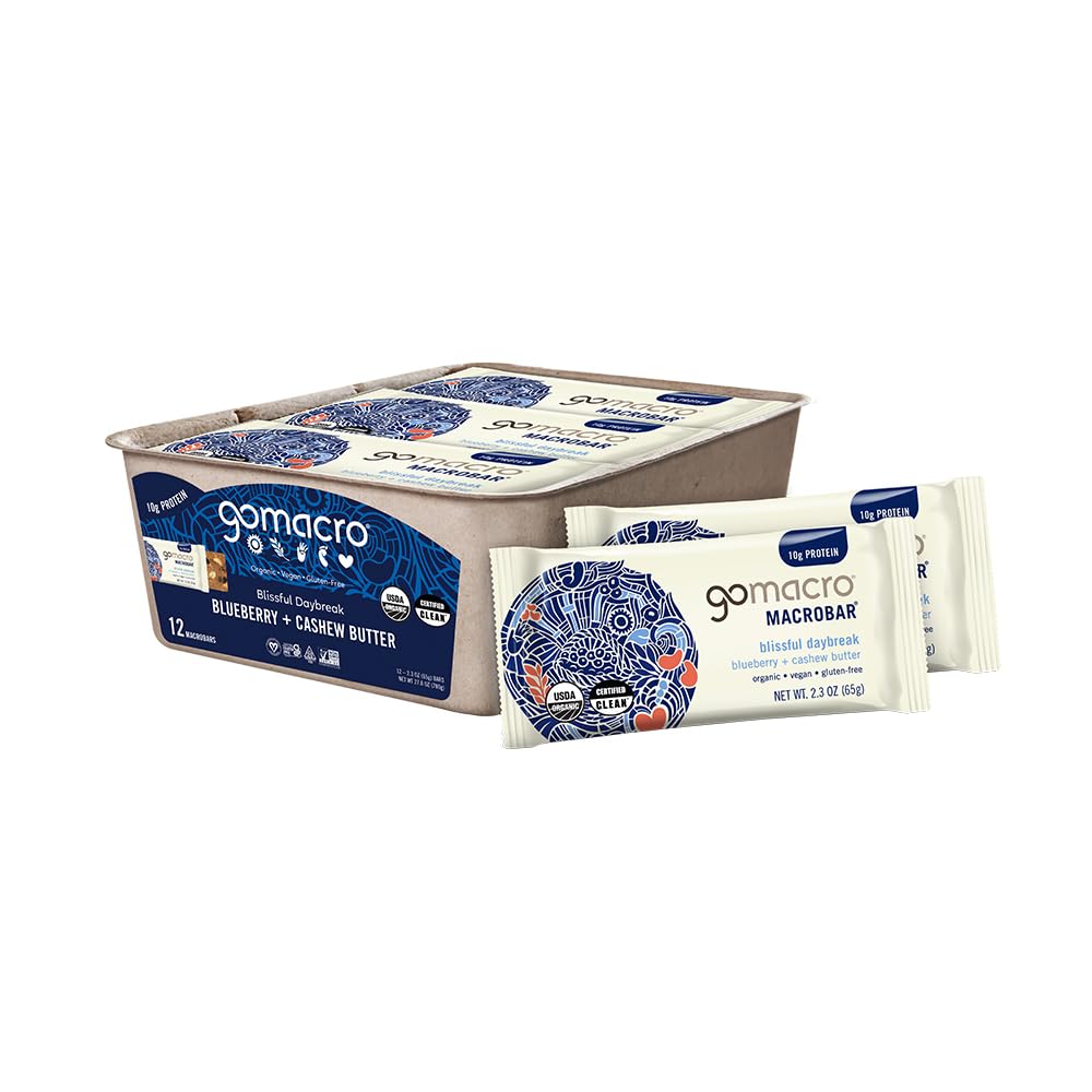 GoMacro Organic Blueberry Cashew Butter Bars, 2.3 oz, Case of 12