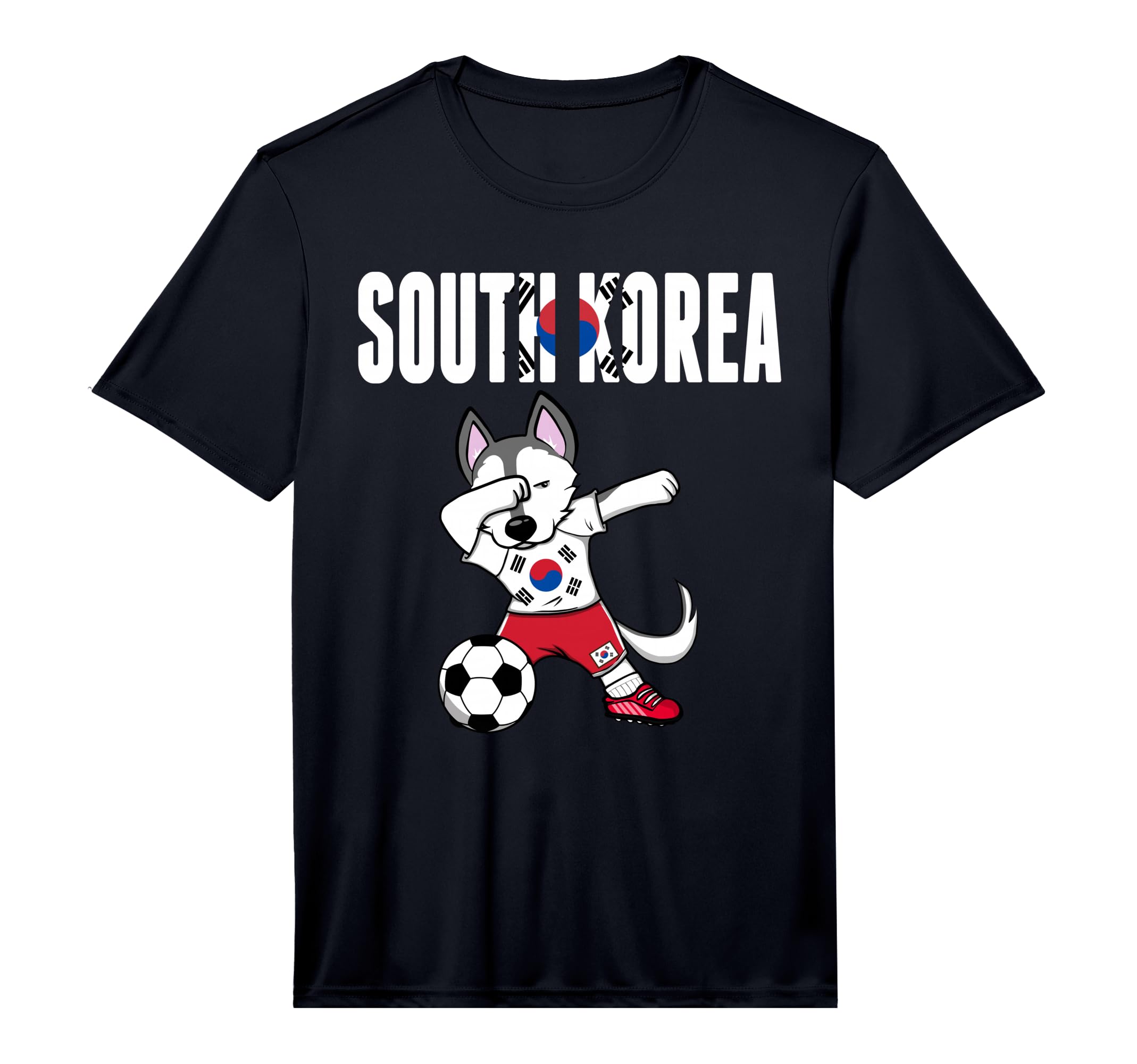 Dabbing Husky Dog South Korea Soccer T-Shirt - Casual Everyday Wear Unisex