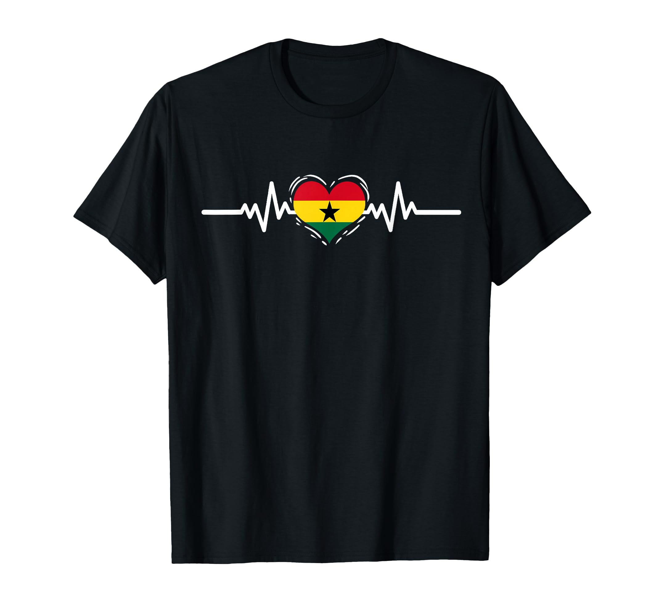 Ghana Flag Heartbeat Ghanaian Roots T-Shirt - Unique Graphic for Adults