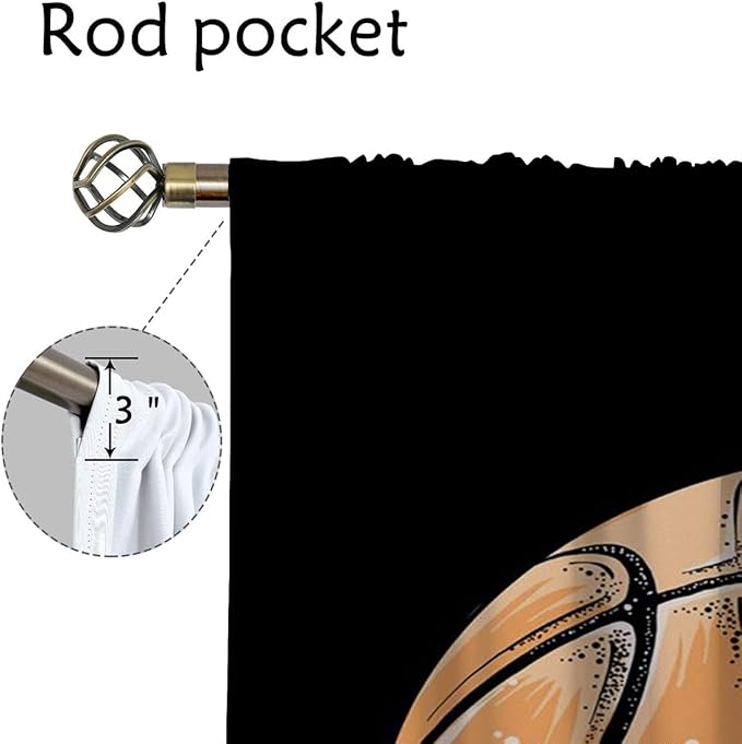 Basketball Blackout Curtains for Boy Girl Room Darkening Decor,Sport Theme Motto Dark Background Bedroom Living Room Home Rod Pocket Thermal Insulated Window Curtain/Drapes Panel,42x63 Inch…