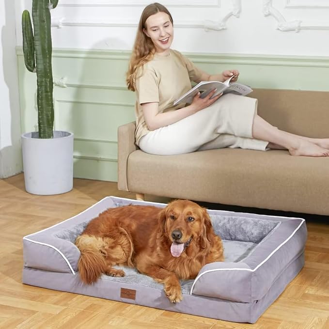 Comfort Expression Waterproof XL Dog Bed Orthopedic Foam Dogs Beds, Extra Large Dogs Bed with Bolster, Washable Dog Sofa Pet Beds with Removable Cover & Non-Slip Bottom(X-Large,Purple)