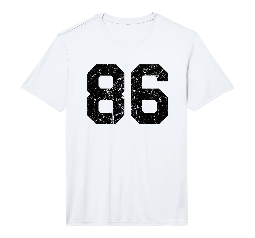 Number 86 Sport Black Distressed T-Shirt - Fun Novelty Design for Adults