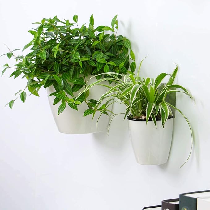 6 Packs 5" Plastic Self Watering Pots Wall Hanging Planters Wall Mounted Wicking Flower Pots for Indoor and Outdoor African Violet, Ocean Spider Plant, Orchid, White