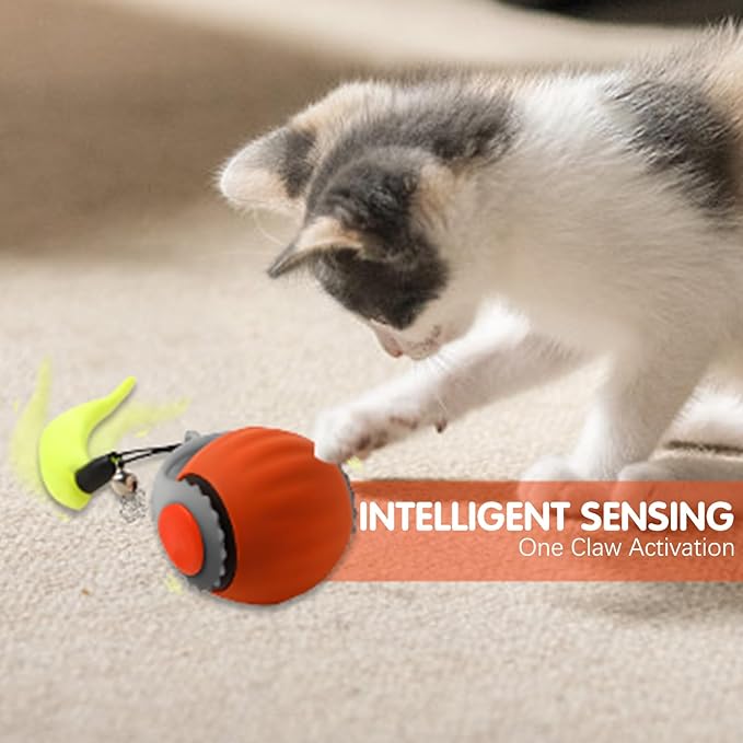 Speedy 3.0 Ball, Smart Interactive Cat Toy Balls, Automatic Rolling Ball 2.0 Enrichment Toy, with Tail Two Speed Adjustment (Orange + Blue)