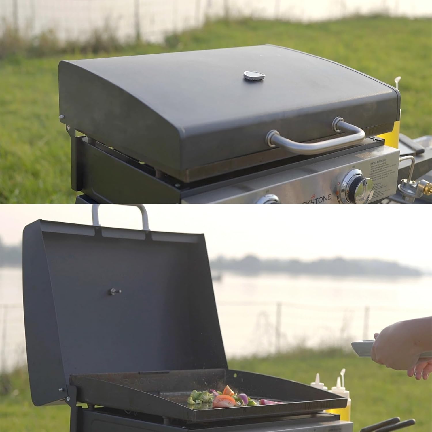 5011 Hard Cover Hood with Temperature Gauge for Blackstone 22 inch Table Top Griddle, Griddle Lid and Heavy Duty Grill Cover & Bag for Blackstone 22" Table Top Griddles, Black