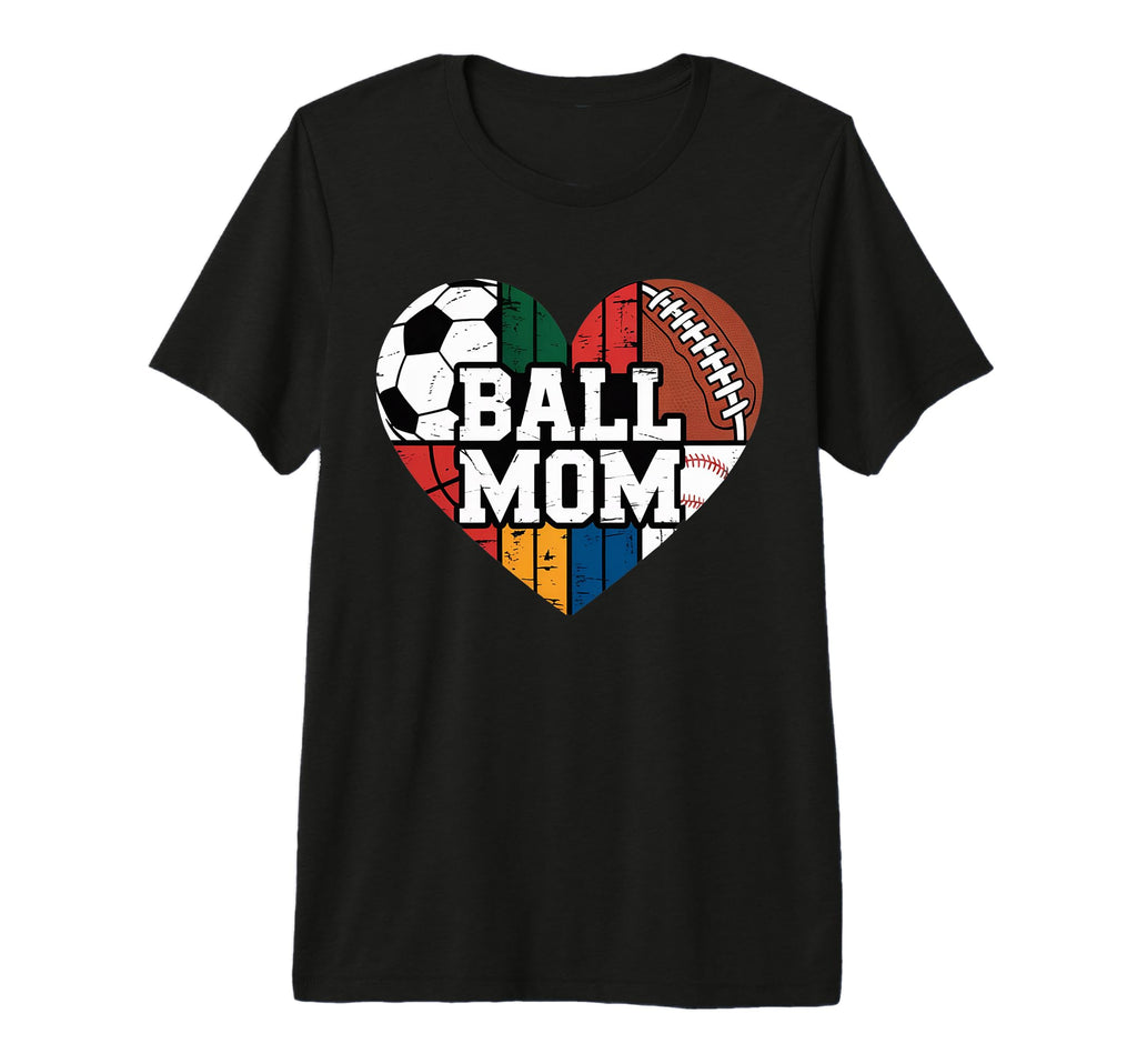 Ball Mom Heart Sports Soccer T-Shirt - Casual Everyday Wear Men Women