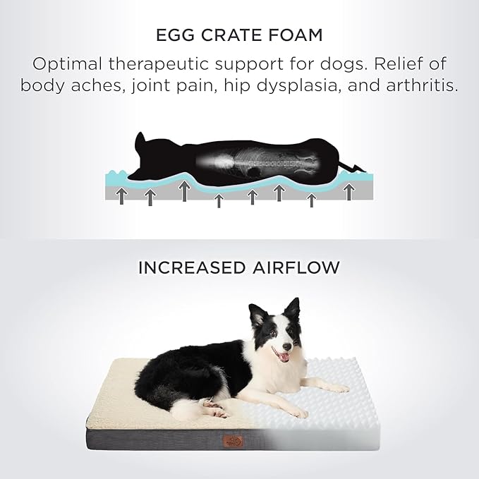 Bedsure Large Dog Bed for Crate - Orthopedic Flat Pet Beds with Removable Washable Cover, Egg Crate Foam Crate Mat, Suitable for Pet Up to 50 lbs