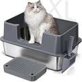 XL Stainless Steel Cat Litter Box with Lid – High Sides, Leak-Proof, Non-Stick Metal Litter Box for Large Cats – Easy to Clean, Includes Filter Pedal, Scoop & Cleaning Brush