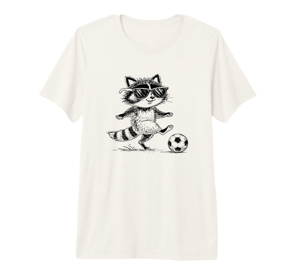 Funny Soccer Raccoon Sunglasses Tri T-Shirt - Unique Graphic Men Women