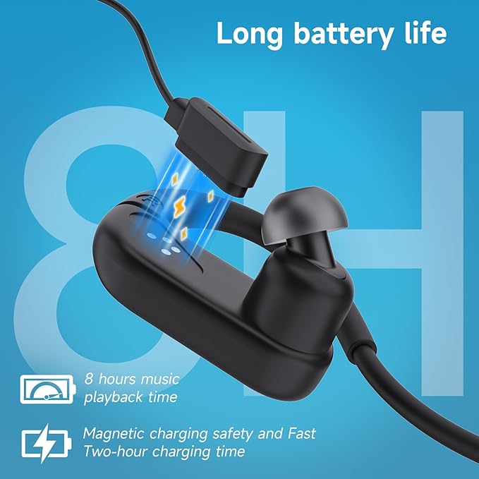 LOBKIN Waterproof Earbuds for Swimming, Bone Conduction Headphones IPX8 Swimming Headphones 8GB Memory Bluetooth 5.4 Wireless 8H Playtime in Ear Underwater Sport Earphones for Swimming, Running