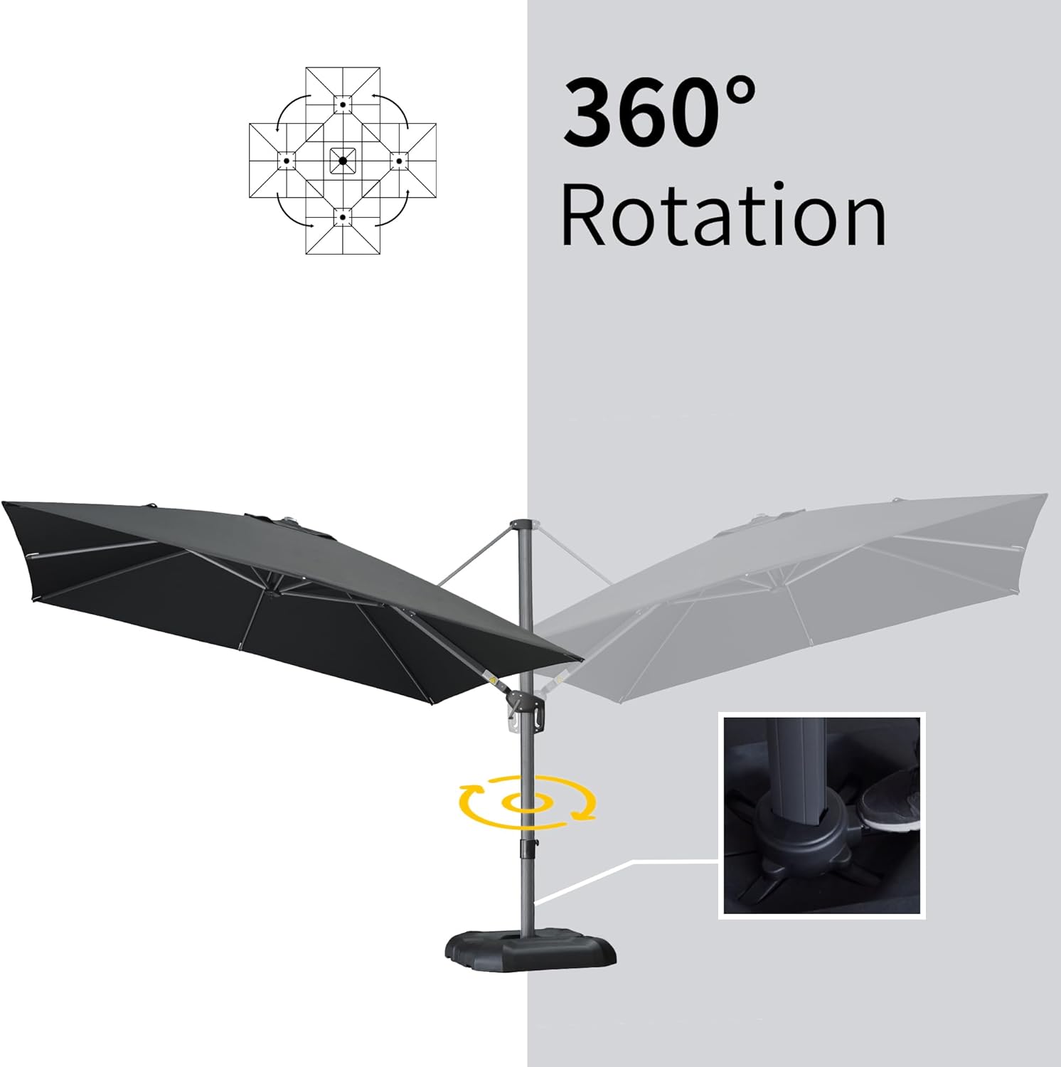 PURPLE LEAF 10 Feet Patio Umbrella Outdoor Cantilever Square Umbrella Aluminum Offset Umbrella with 360-degree Rotation for Garden Deck Pool Patio Black