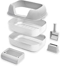 Stainless Steel Sifting Litter Box with Lid, Metal Litter Pan Tray with Scoop for Big Cats & Multi Cat, Extra Large Cats Litterbox Odor Control, Easy Clean (with Enclosure & Step, X-Large)