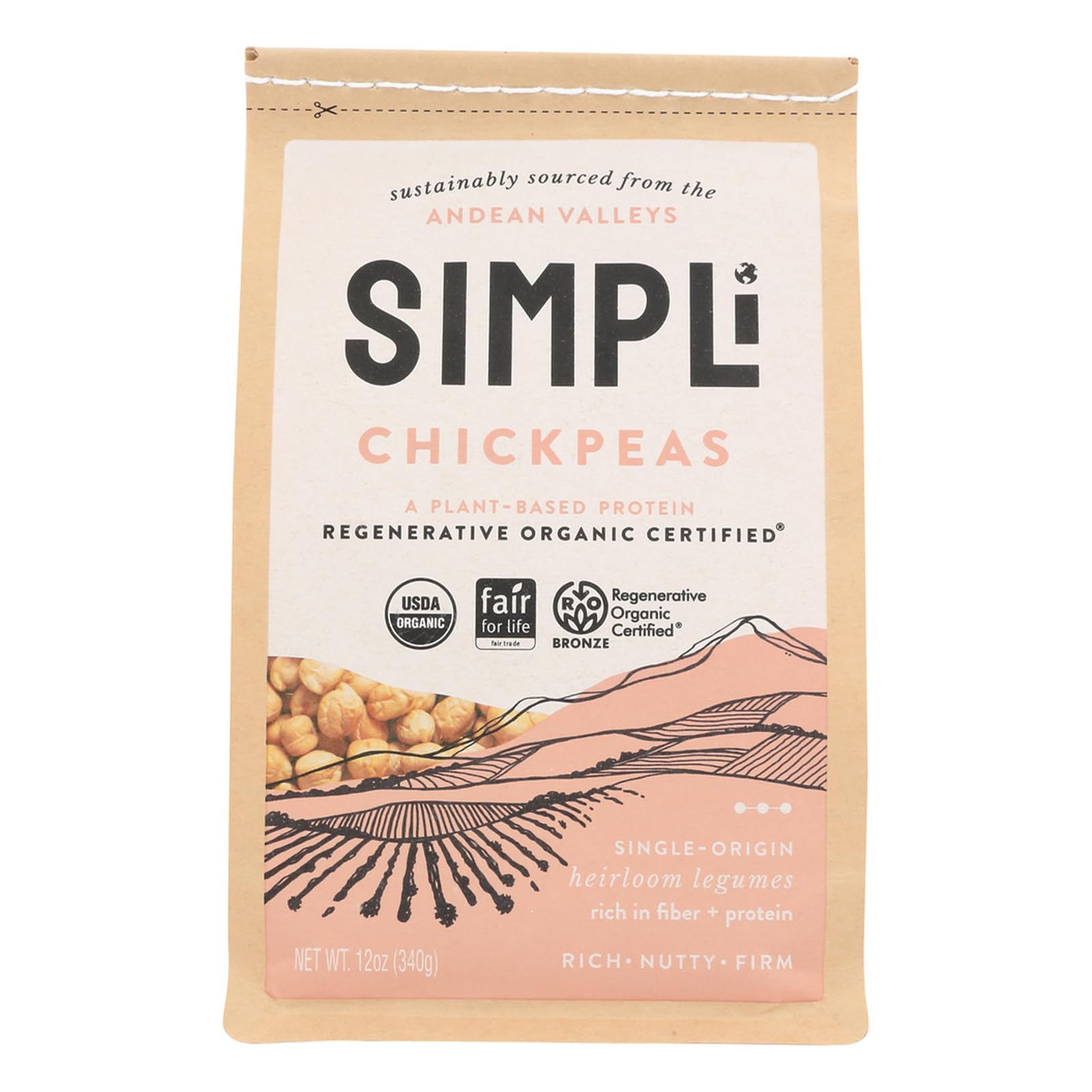 Simpli - Organic Chickpeas, 12 oz (Pack of 8) - Regenerative, Kosher