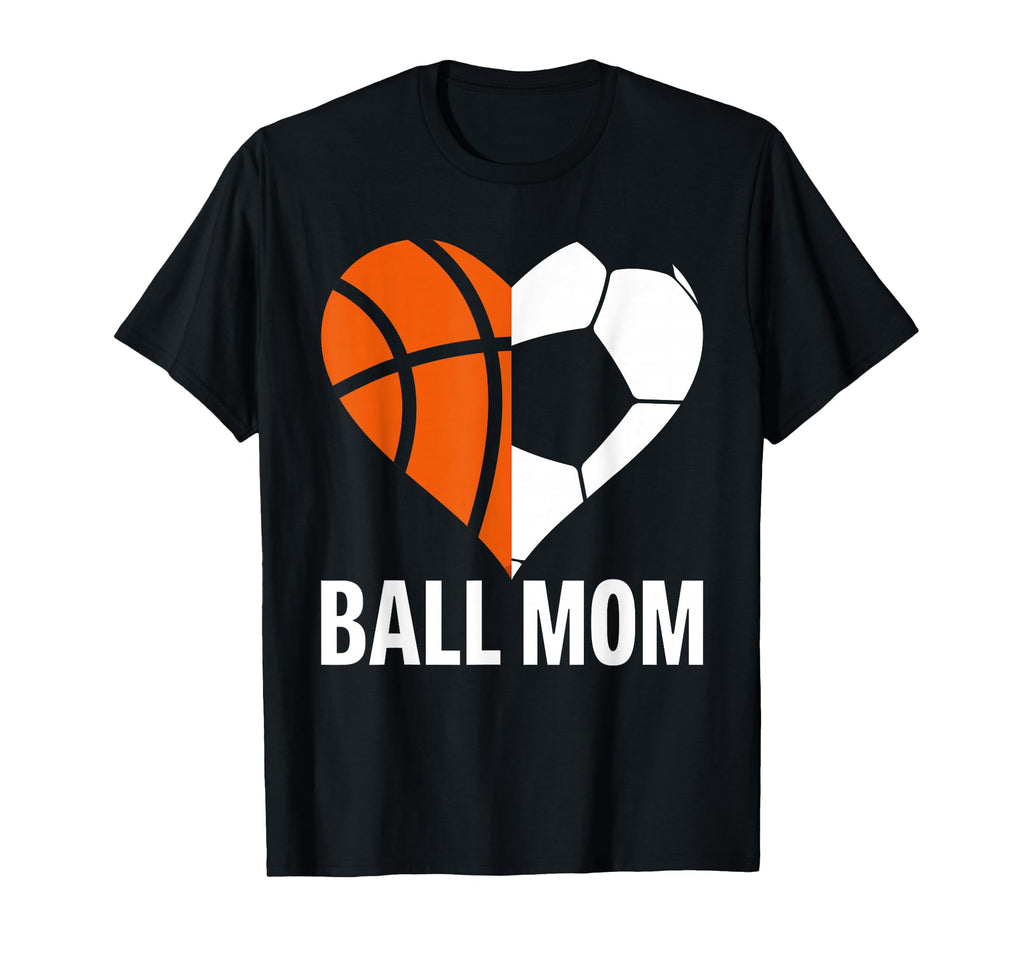 Ball Mom Heart Funny Soccer T-Shirt - Novelty Apparel for Adults