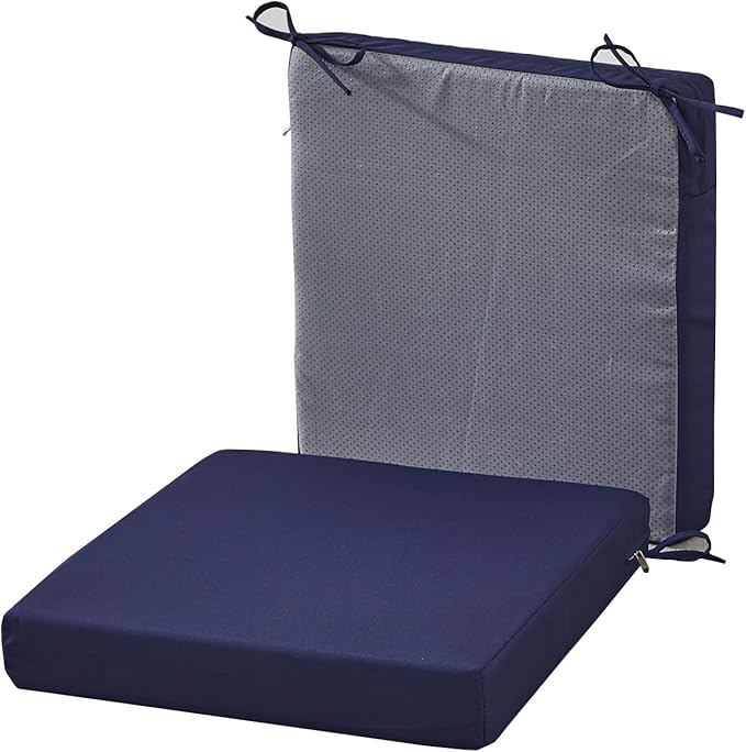 20 x 18 Inch Outdoor Chair Cushions for Patio Furniture UV Resistant Non Slip Waterproof Replacement Patio Seat Cushion with Ties Set of 2, Navy Blue