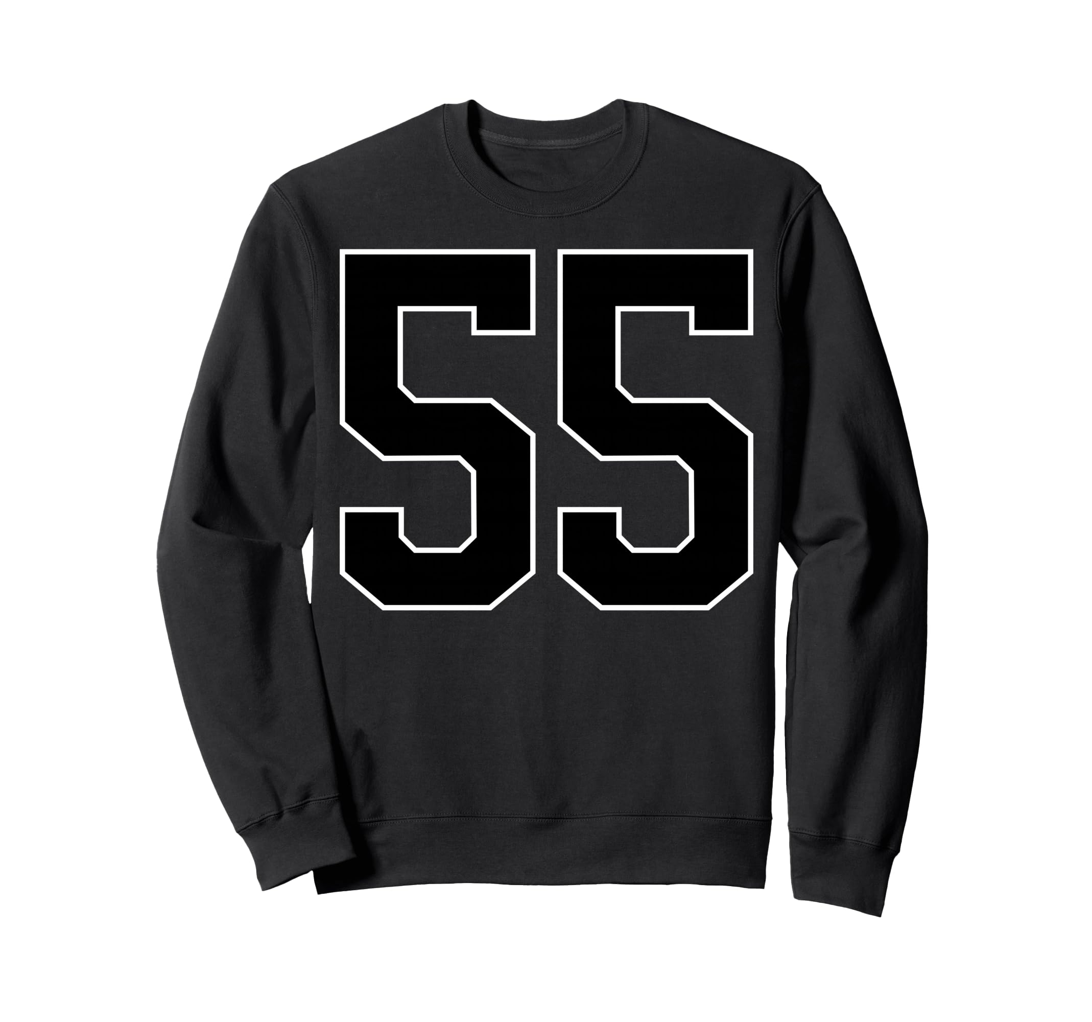 Black Sports Team Number 55 Fan Sweatshirt - Minimalist Print for Adults