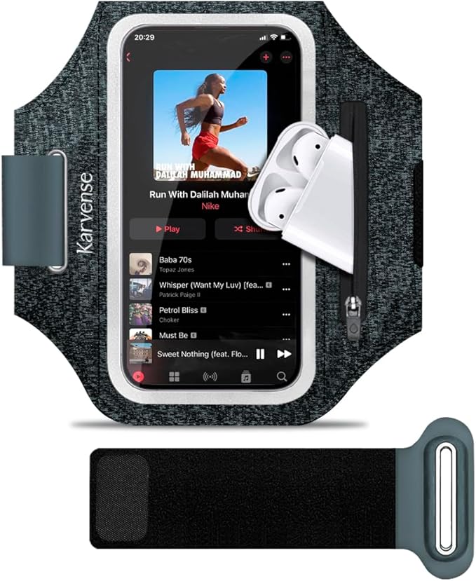 Phone Holder for Running-Arm Band for Running for iPhone & Samsung Galaxy, Cell Phone Armband Holder for Walking, Gym, Workout, Men, Women, w/Adjustable Strap&Zipper Pocket (Black Heather-M)