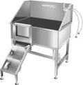 38" Pet Dog Bathing Station W/Stairs, Professional Stainless Steel Dog Grooming Tub W/Soap Box, Faucet,Rich Accessory, Dog Bathtub for Large,Medium,Small Pets, Washing Sink for Home,L-RAMP
