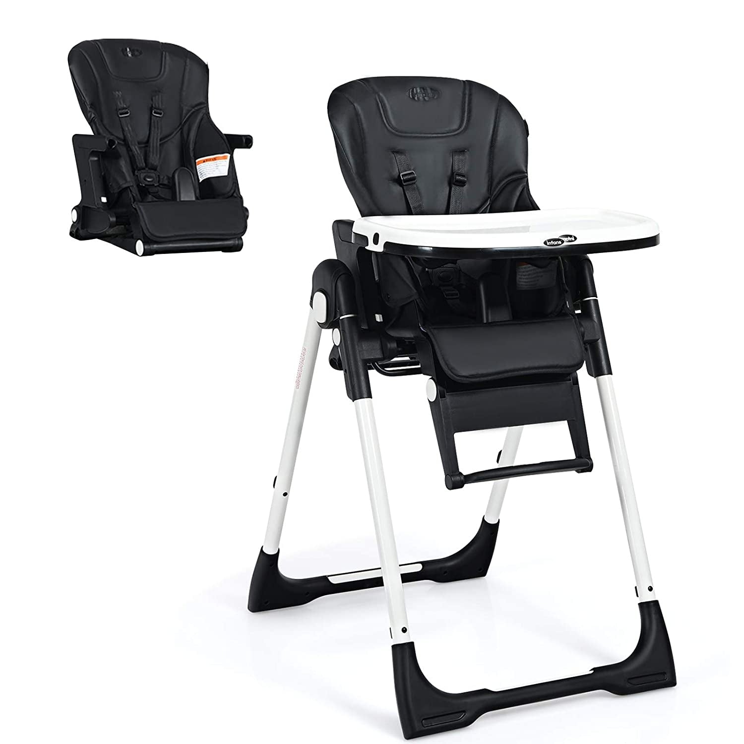 4-in-1 High Chair–Booster Seat with Adjustable Height and Recline-Black