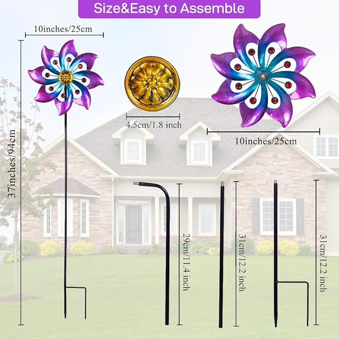 VEWOGARDEN Small Wind Spinners for Yard and Garden, Waterproof Metal Pinwheels Wind Spinners Outdoor Decor (Blue and Pink)